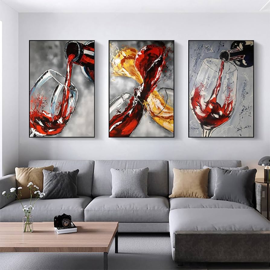 Amazon｜壁アートパネル家の装飾ガラス赤ワイングラスキャンバス絵画